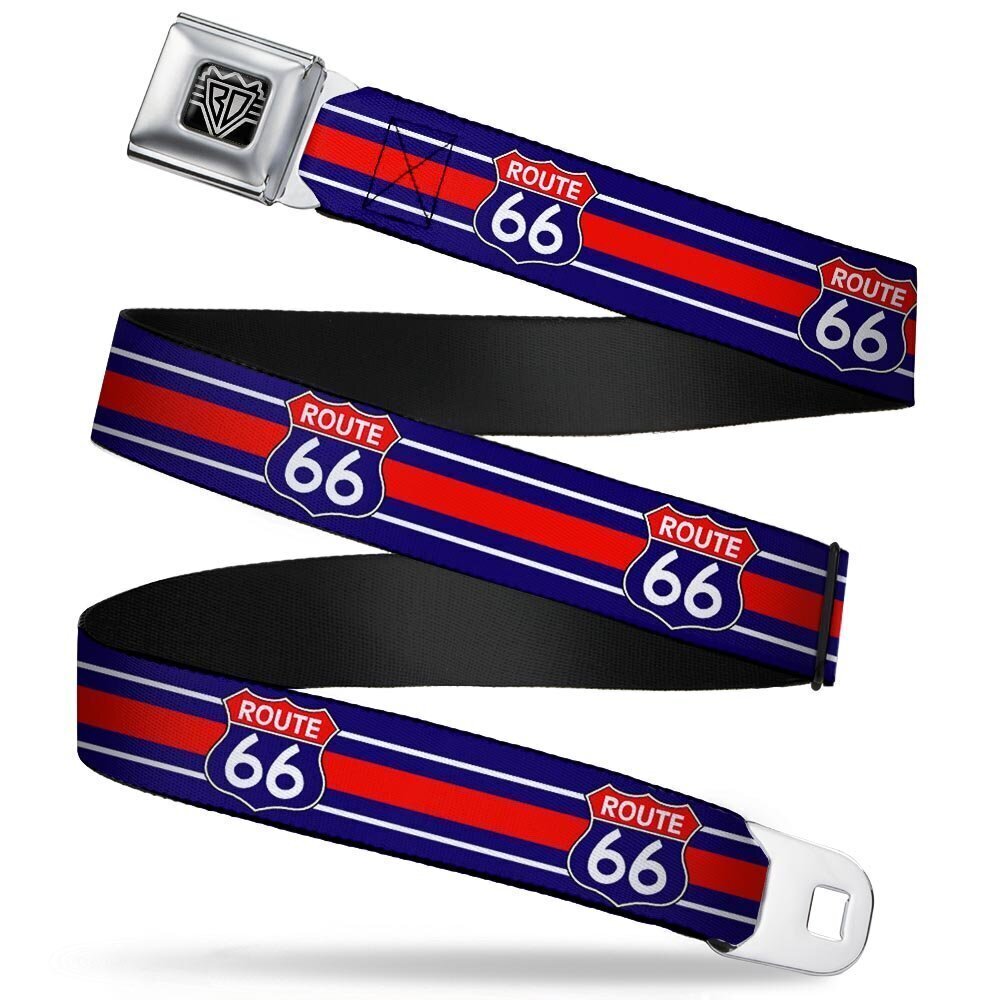 3809 Seatbelt Belt - ROUTE 66 Highway Sign/Stripe Blue/White/Red - 1.5"